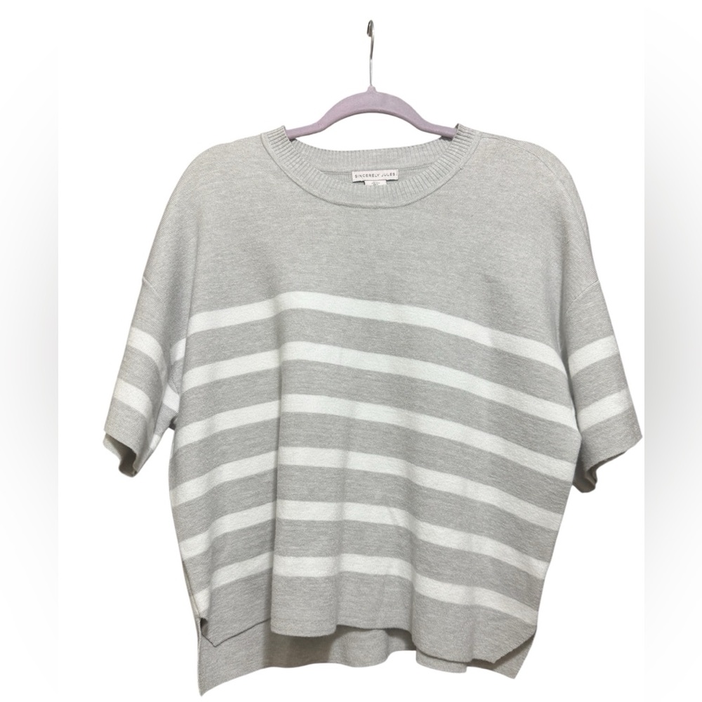Sincerely Jules Light Gray Striped Tunic Top